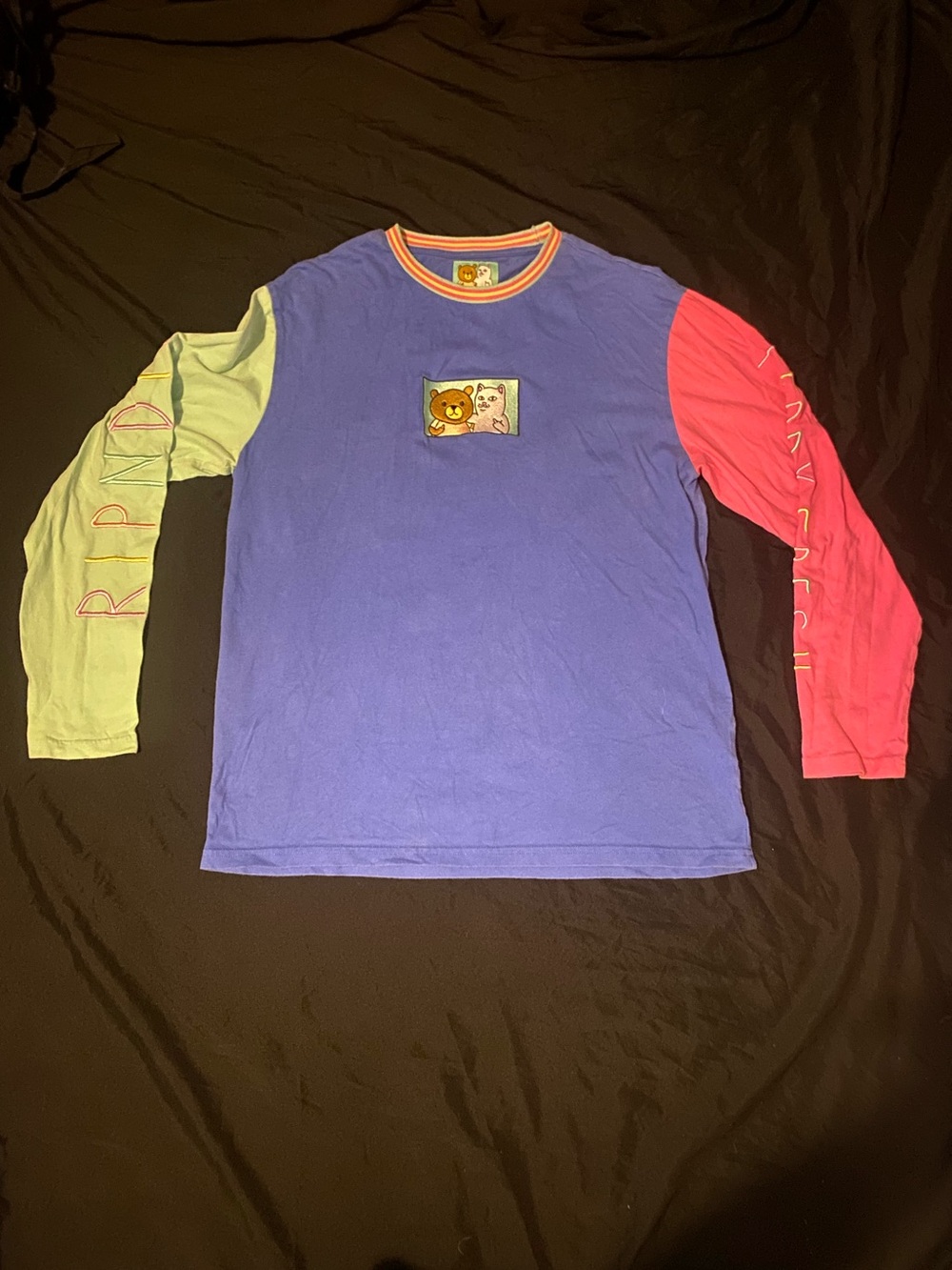 TEDDY FRESH X RIP N DIP COLLAB . Long sleeve color block tee with iconic designs
